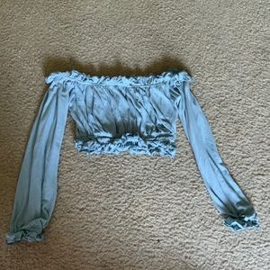 Light Blue Long Sleeve Crop Top